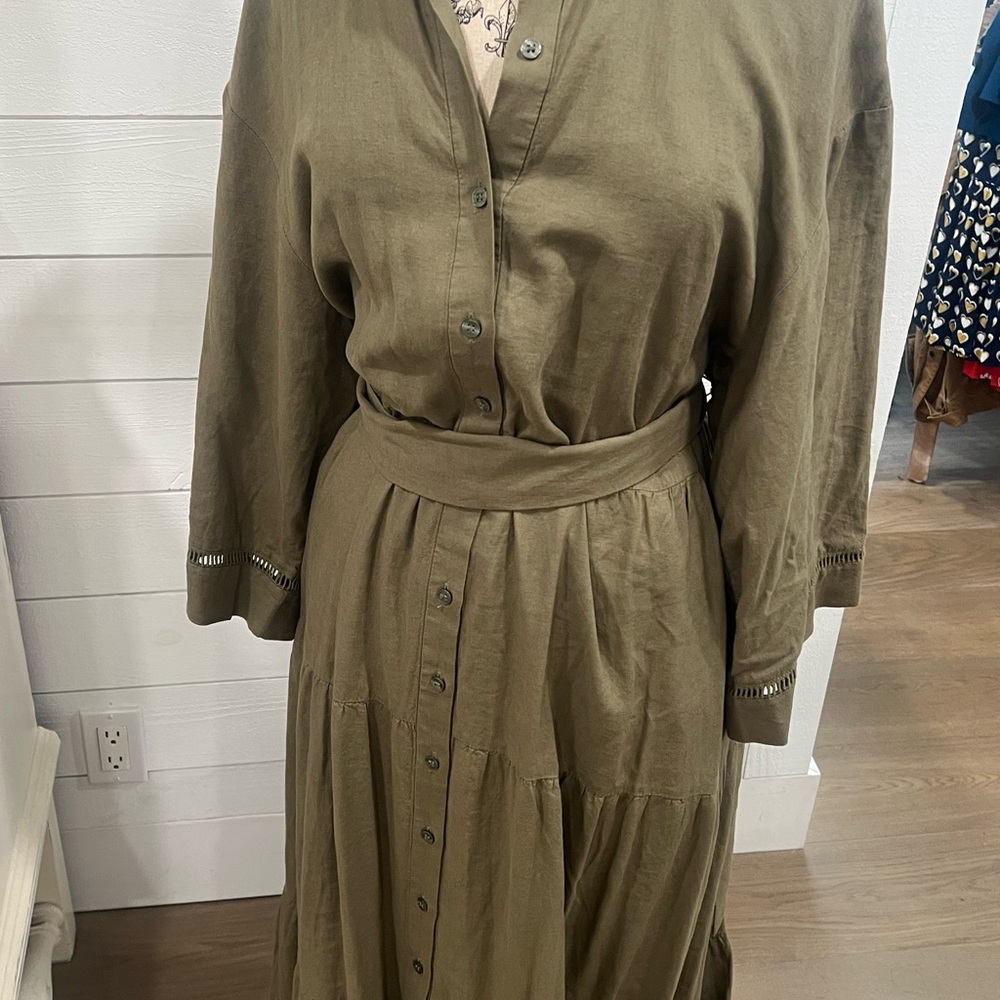 Caslon Khaki Long Sleeve Dress